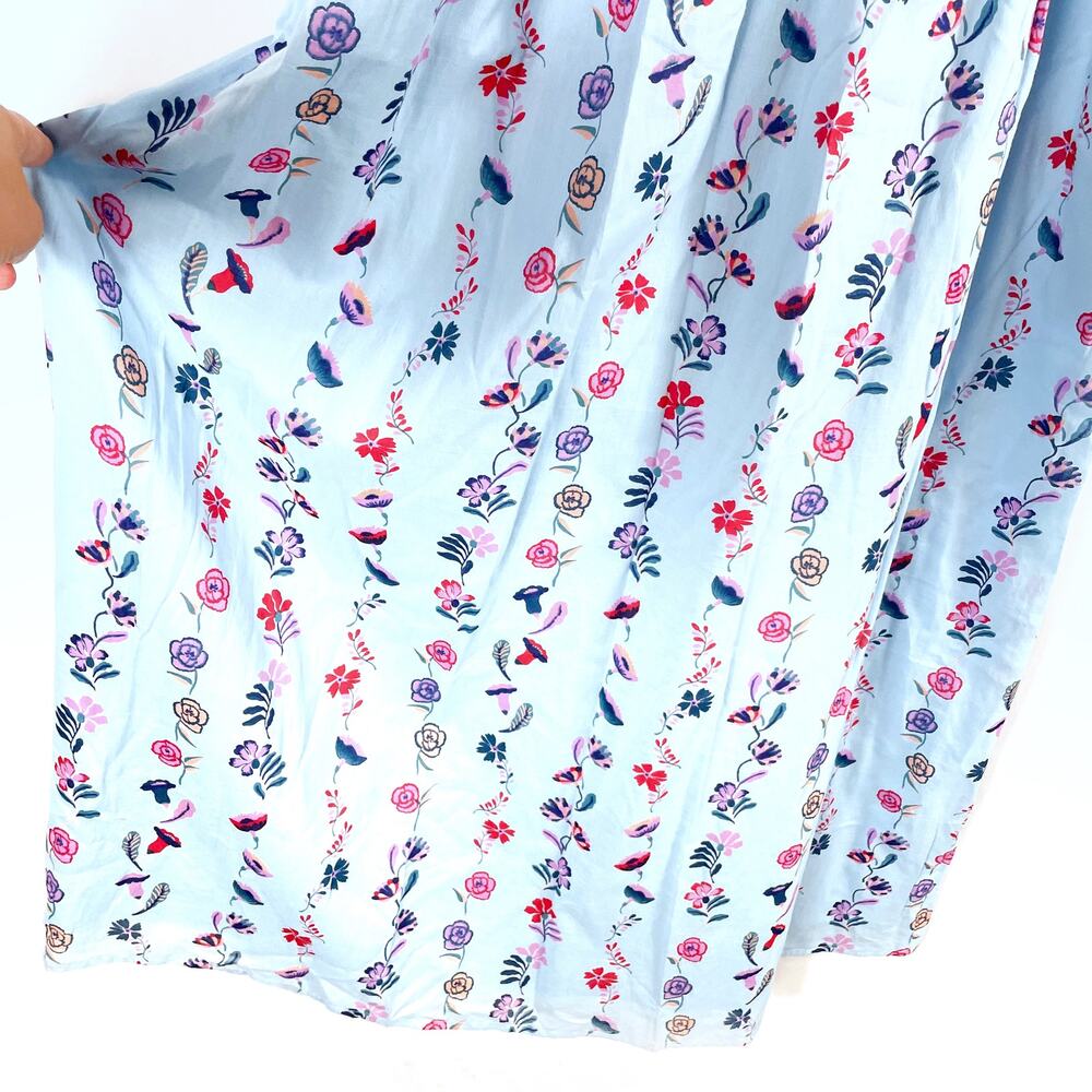 Banjanan Maya Dress Floral Misty Blue V-neck Midi Ruffle Cotton Sz XL - Picture 7 of 13